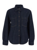 Blue Shirt with Classic Collar and Two Applied Pockets on the Chest in Womens Denim Blu Cotton Blouses