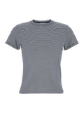 black crew neck T-shirt with striped motif in cotton woman Tshirts And Polo Shirts