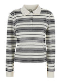Long Sleeve Striped Polo in Black and White for Women White/black Tshirts Shirts