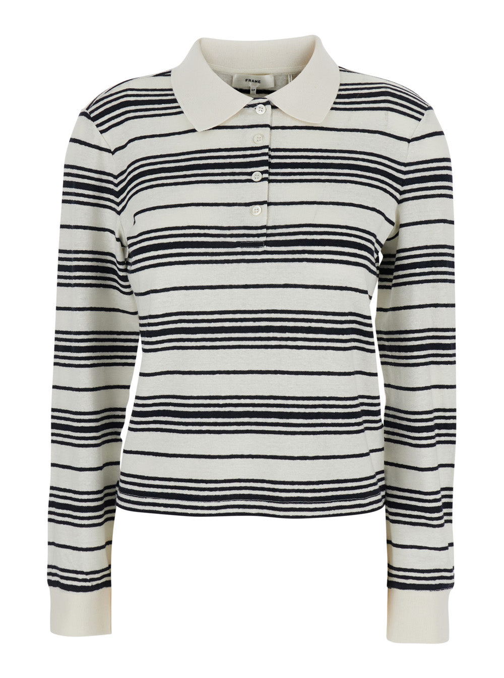 Long Sleeve Striped Polo in Black and White for Women White/black Tshirts Shirts