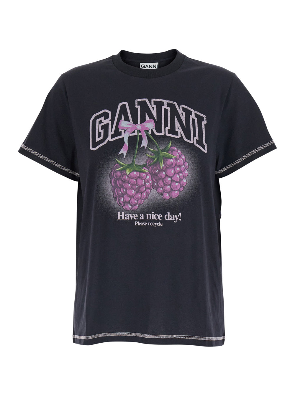 Basic Cotton Jersey Raspberry Print Black Tshirts And Polo Shirts