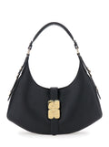 Kat Small Black Shoulder Bag With Adjustable Handle And Logo Plate On The Front Leather Women