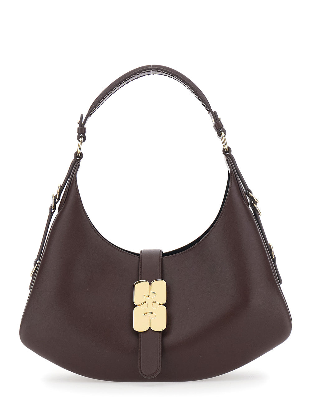 Kat Small Brown Shoulder Bag With Adjustable Handle And Logo Plate On The Front Leather Women