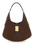 Kat Large Brown Shoulder Bag With Butterfly Plaque On Front Suede Women