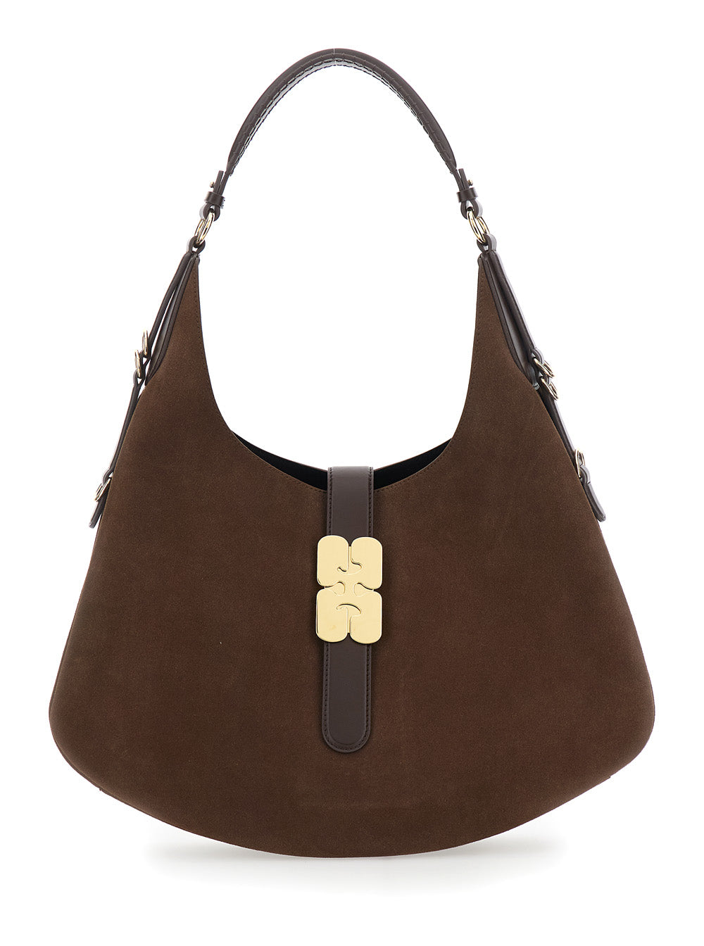 Kat Large Brown Shoulder Bag With Butterfly Plaque On Front Suede Women