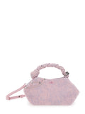 Bou Mini Handbag with Woven Handle and Adjustable Removable Strap in Pink Denim for Women Hand Bags