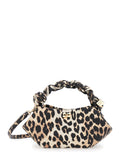 Bou Mini Handbag with Woven Handle and All-Over Animalier Motif in Brown Fabric for Women Polyester Polyurethane Hand Bags