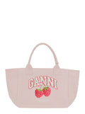 Trapeze Medium Pink Shopper With Logo Lettering And Print On The Front Cotton Women White Tote Bags
