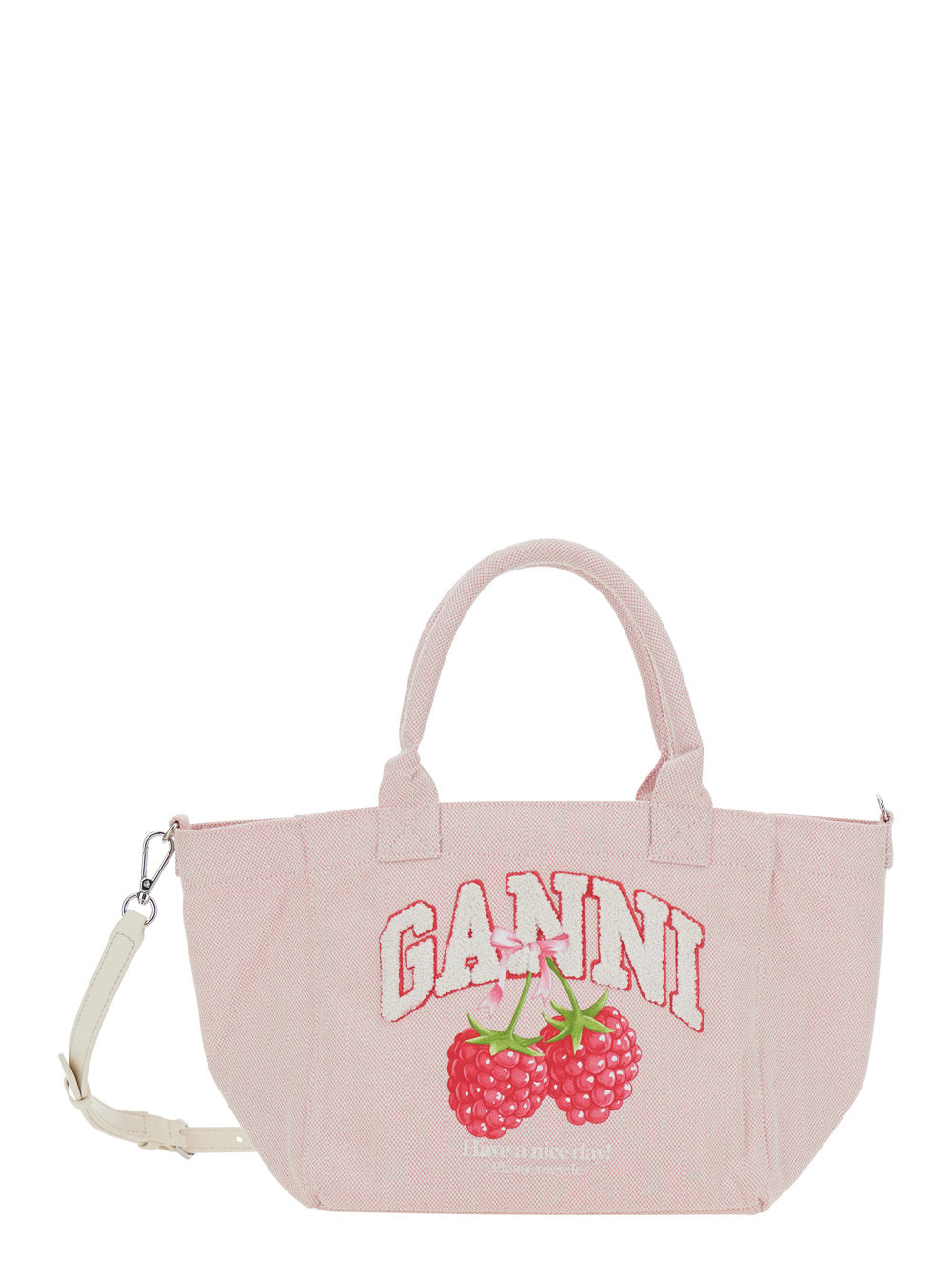 Small Easy Shopper Pink With Logo Print And Raspberry On The Front Cotton Women Tote Bags