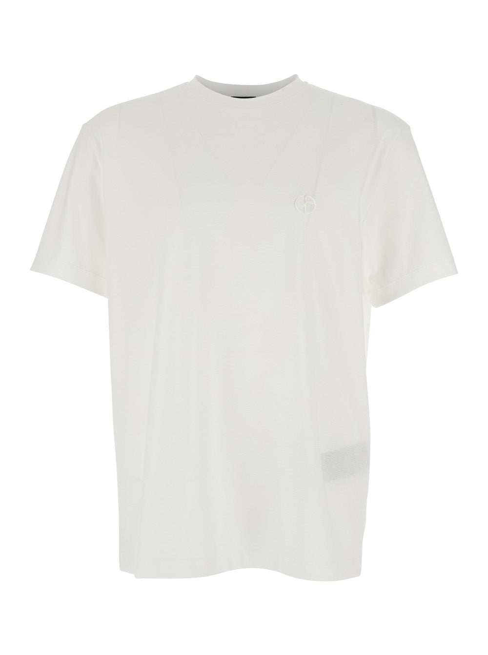 White T-Shirt with Embroidered Logo on the Front in Cotton Man Tshirts And Polo Shirts