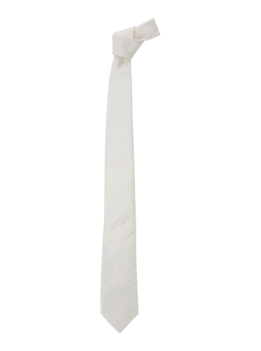 White Silk Tie with Tone-on-Tone All-Over Logo for Men Papillon And Ties