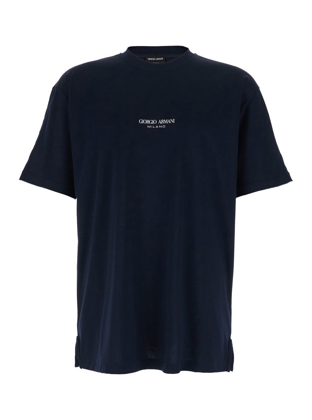 Blue T-Shirt with Raised Collar and Logo on the Front in Cotton Man Blu Tshirts Polo Shirts