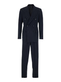 Blue Double-breasted suit with Peak revers and Two Pockets on the Front in Wool Man Blu Virgin Elastane Suits