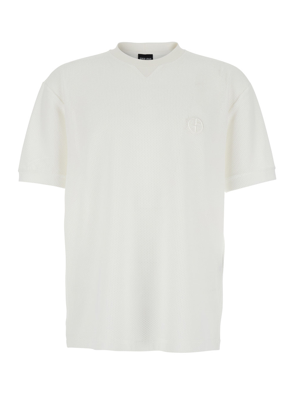 White Crew Neck T-Shirt with Logo on Front in Tech Fabric Stretch Man Elastane Polyamide Tshirts And Polo Shirts