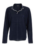 Blue Sweater with Contrasting Collar and Logo Embroidery on the Front in Linen Silk Blend for Women Blu Jersey
