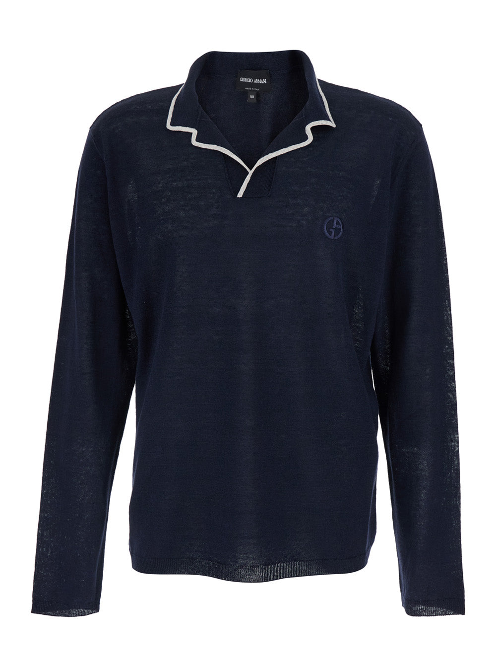 Blue Sweater with Contrasting Collar and Logo Embroidery on the Front in Linen Silk Blend for Women Blu Jersey