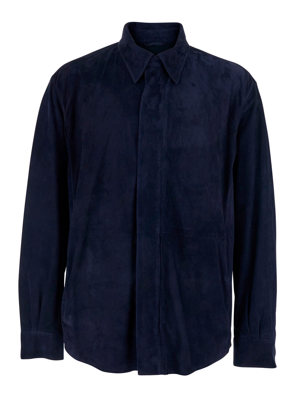 Blue Jacket with Hidden Closure on the Front in Suede Man Blu Lamb Leather Outerwear