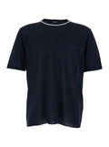 Blue Crew Neck T-shirt with Tone-on-Tone Logo on the Front in Linen and Silk Blend for Men Blu Jersey
