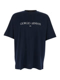 Blue Crew Neck T-Shirt with Logo Lettering on the Front in Cotton for Men Blu Tshirts And Polo Shirts