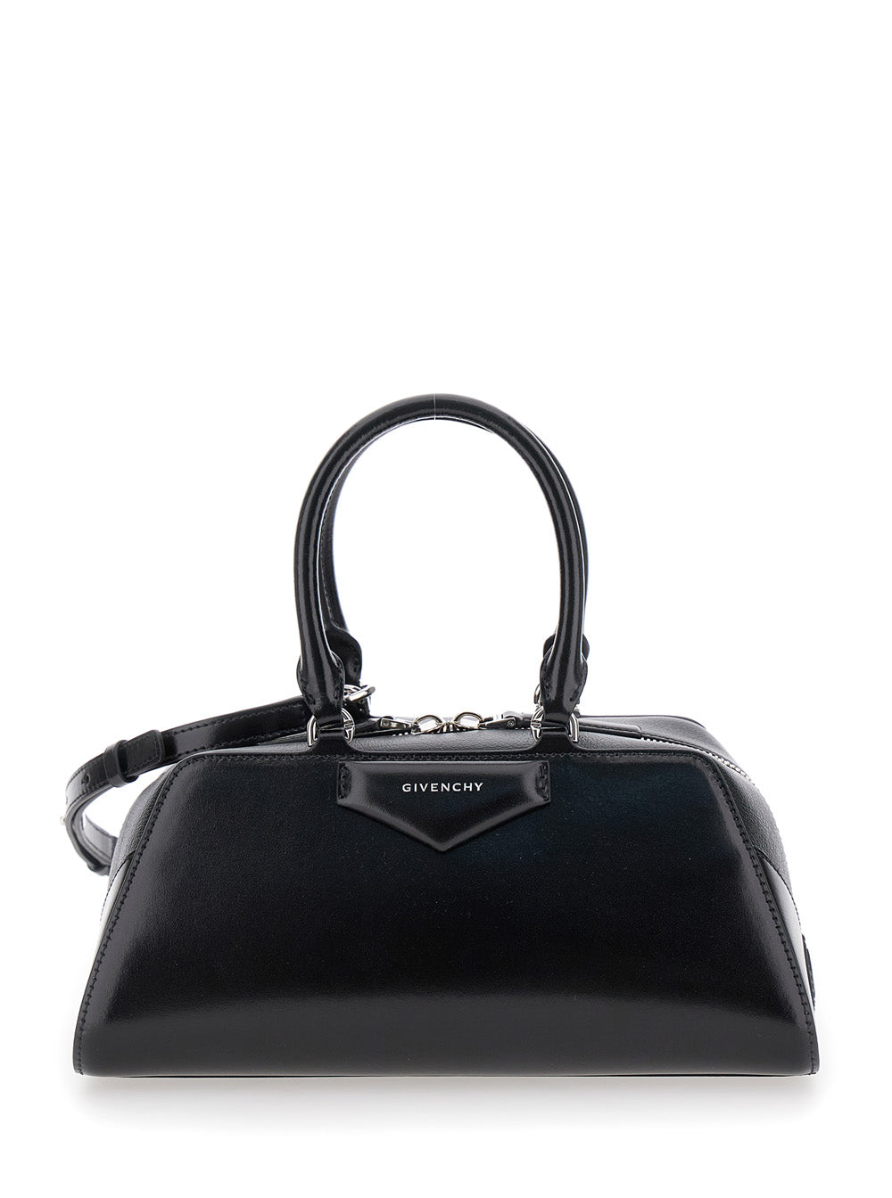 Black Small Antigona East West Handbag with Adjustable and Removable Shoulder Strap Lettering Logo on the Front in Leather for Women Calf Hand Bags
