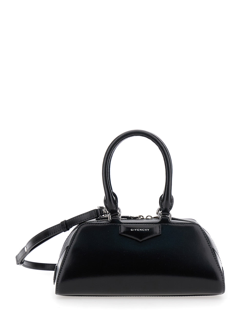 Black Antigona East West Mini Handbag with Adjustable and Removable Shoulder Strap Logo Lettering on the Front in Leather for Women Calf Hand Bags