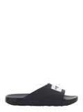 Mens Black Wide Band Sandals with Contrast Logo Patch Polyurethane Flat Shoes