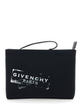 Black Pouch with Top Handle and Logo Print on Front in Cotton for Men Clutches Pochettes