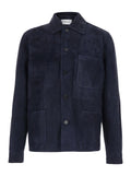 Blue Jacket with Classic Collar and Suede Front Pockets for Men Blu Sheep Outerwear