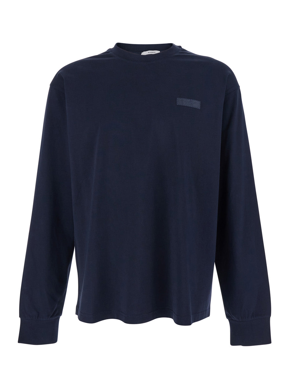 Blue Long-Sleeved T-Shirt with Logo Patch on the Chest in Cotton for Men Blu Tshirts And Polo Shirts