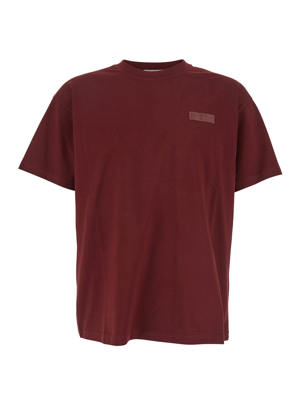 Bordeaux T-Shirt with Logo Patch on Chest for Men Cotton Tshirts And Polo Shirts