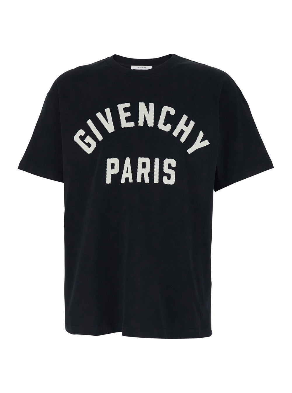 Black T-Shirt with Maxi Logo Lettering on the Front in Cotton for Men Tshirts And Polo Shirts