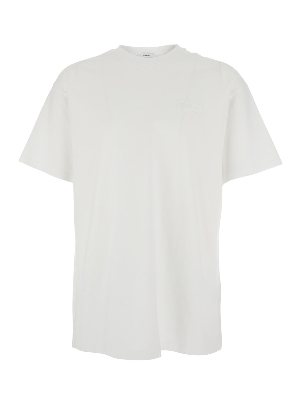 White Crew Neck T-Shirt with Tone-on-Tone Logo Patch on the Front in Cotton for Men Tshirts And Polo Shirts