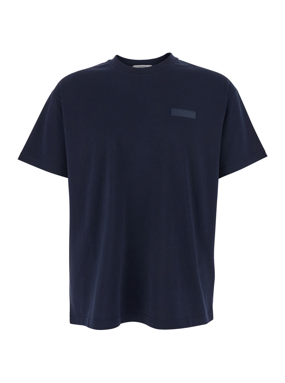 Blue Crew Neck T-Shirt with Logo Patch on the Front in Cotton for Men Blu Tshirts And Polo Shirts