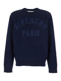Blue Crew Neck Sweater with Logo Lettering on the Front in Cotton for Men Blu Jersey