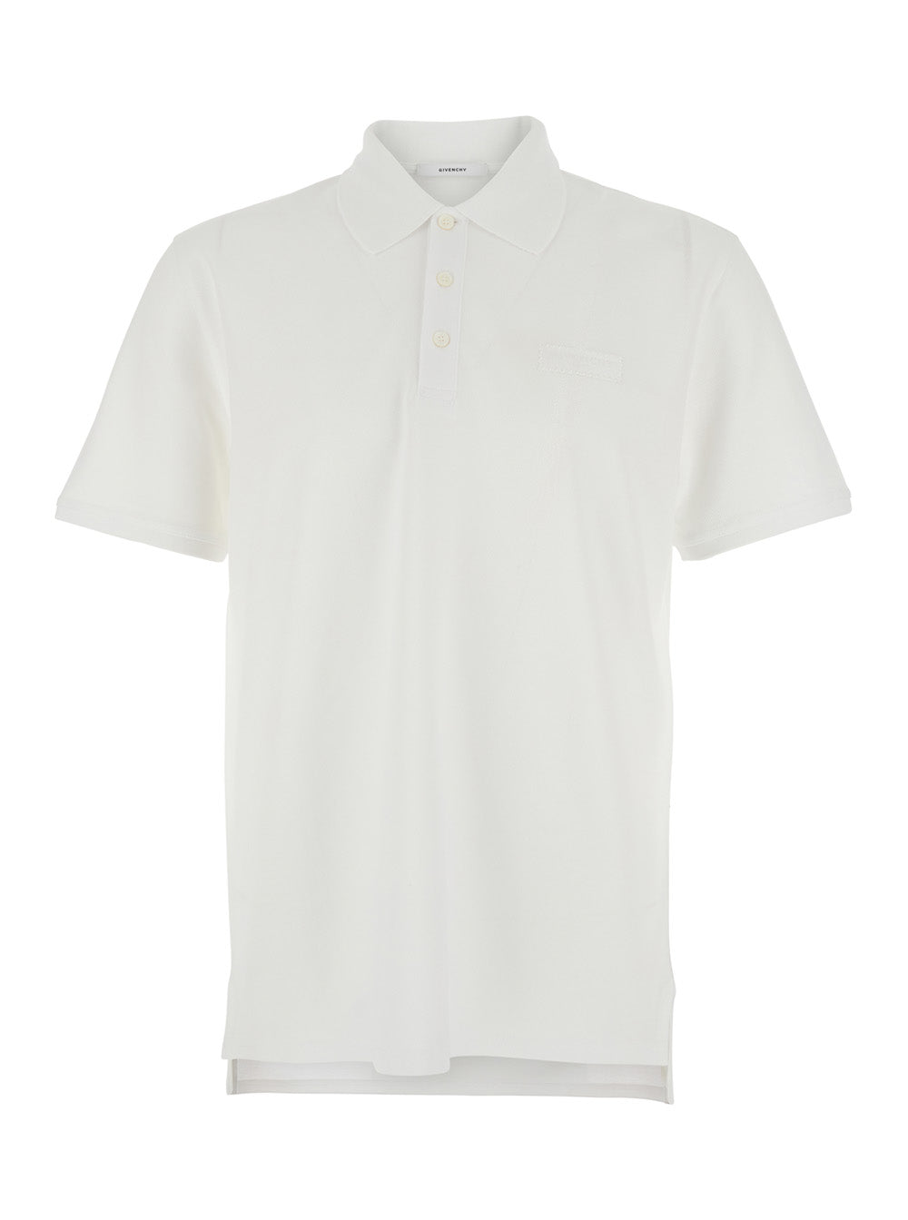 White Polo shirt with Classic Collar and Tone-on-Tone Logo Patch on the Front in Cotton for Men Tshirts