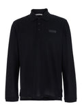 Black Long-Sleeved Polo Shirt with Logo Patch on Chest In Cotton for Men Tshirts And