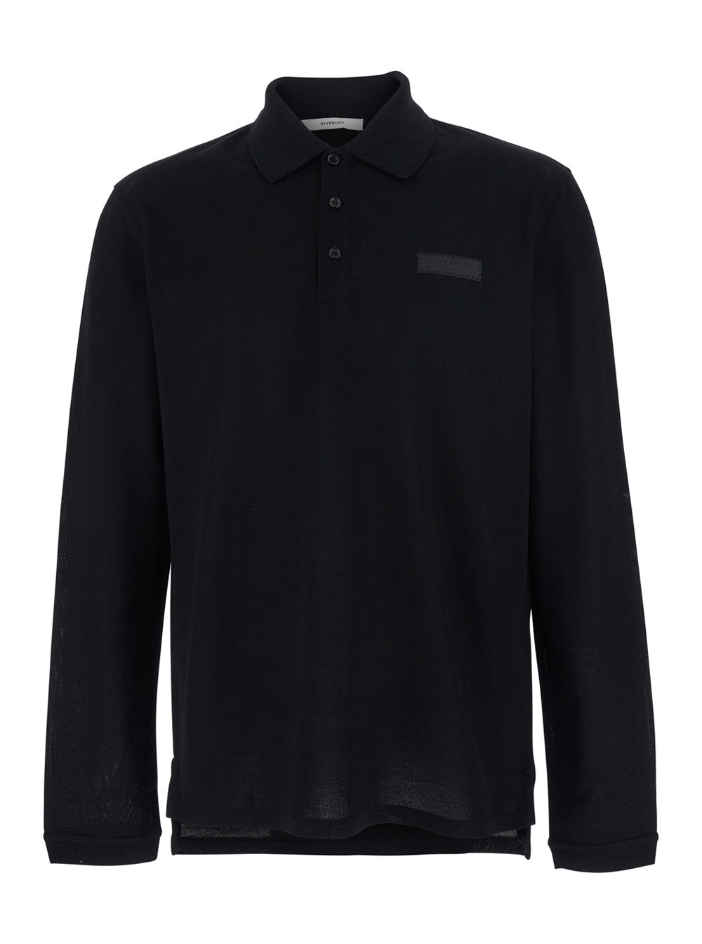 Black Long-Sleeved Polo Shirt with Logo Patch on Chest In Cotton for Men Tshirts And