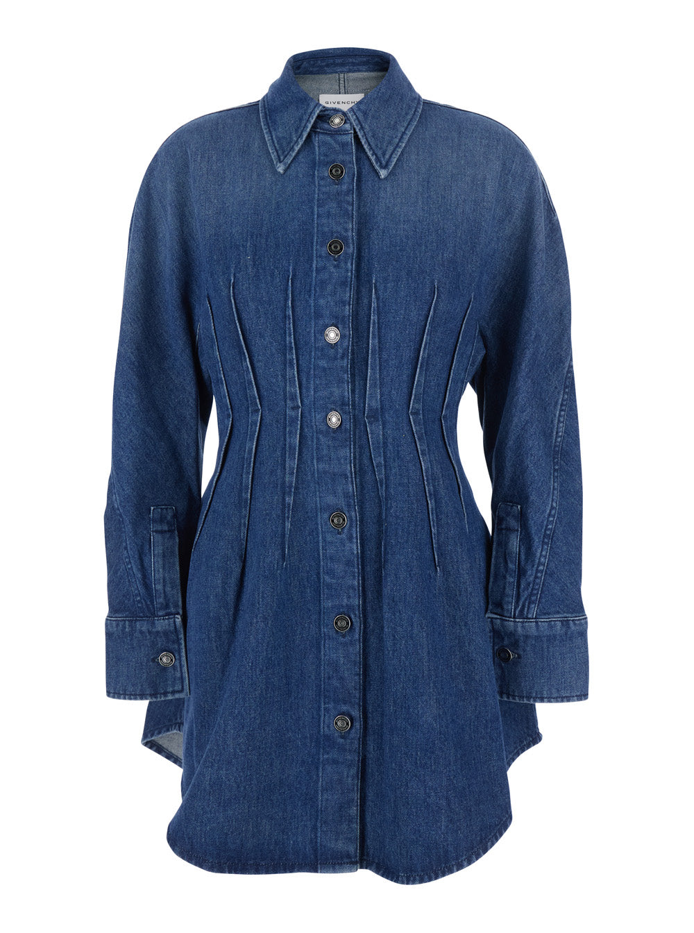 Blue Dress with Pointed Collar and Slightly Structured Waist in Denim for Women Blu Cotton