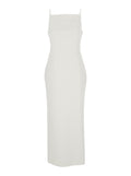 Long White Ivory Dress with Square Neckline and Single Vent at the Back in Viscose Blend for Women Acetate