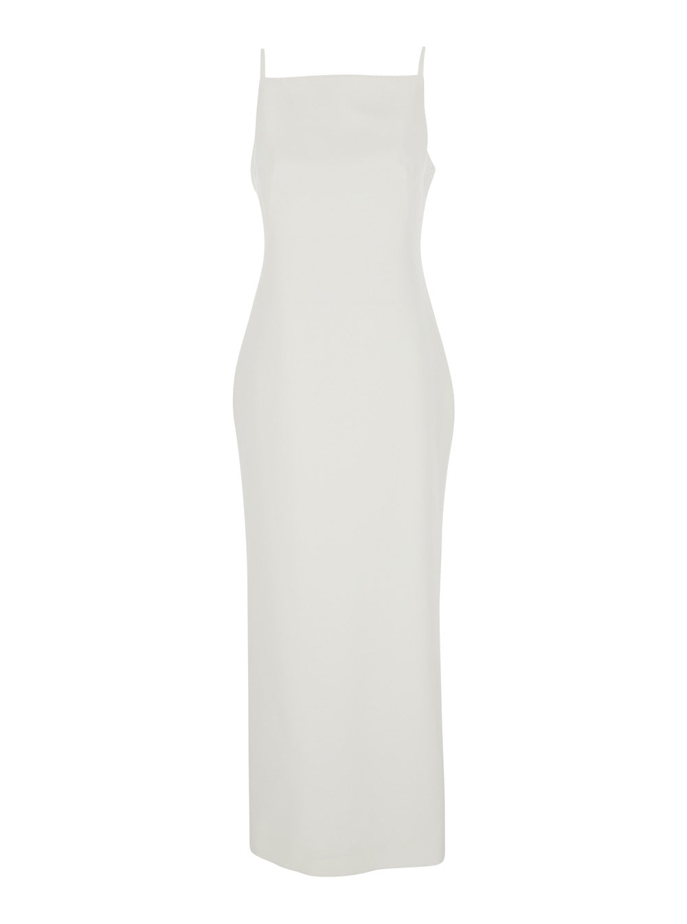 Long White Ivory Dress with Square Neckline and Single Vent at the Back in Viscose Blend for Women Acetate