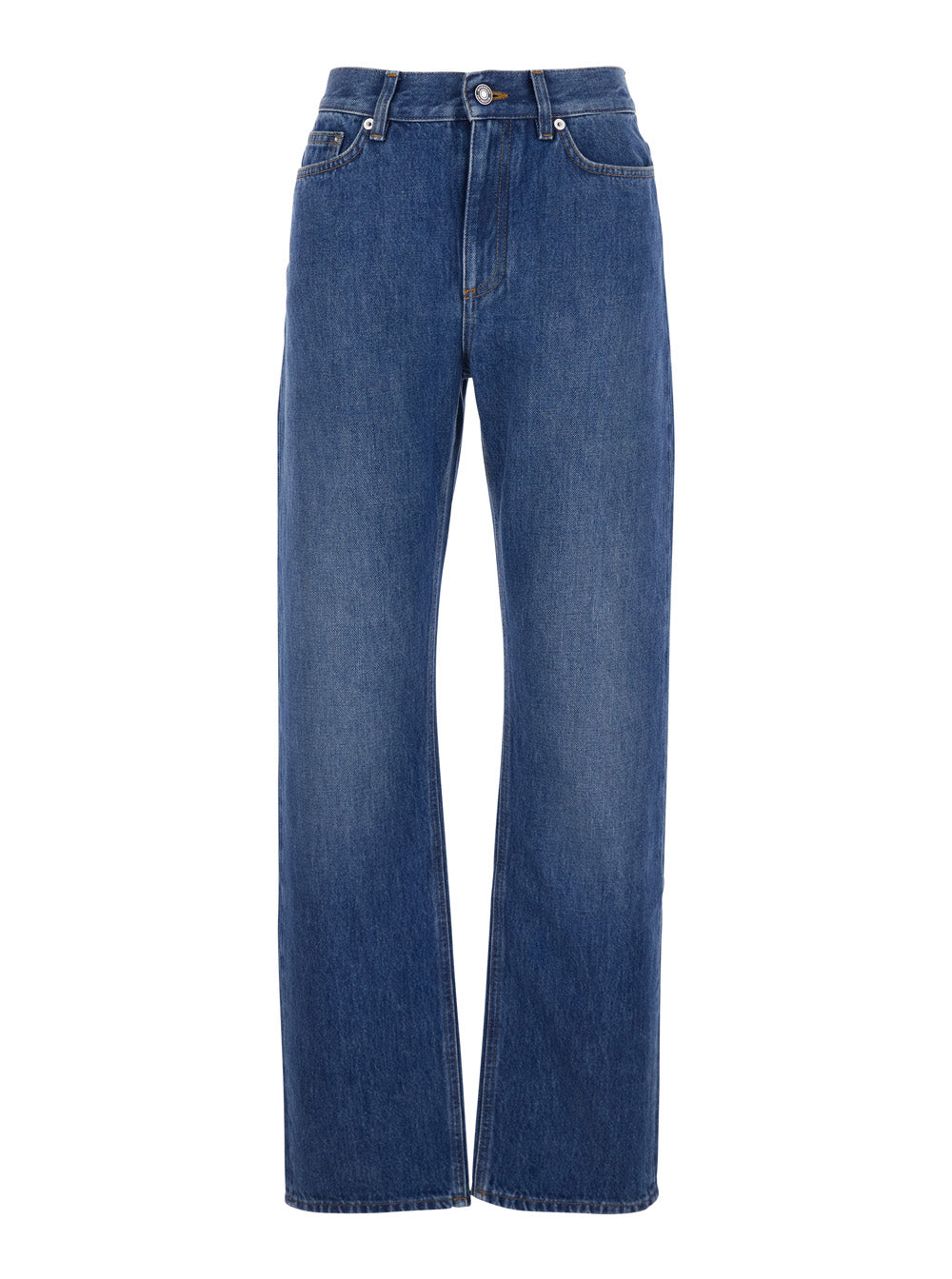 Blue Five-Pocket Jeans with Belt Loops and Logo Patch on the Back in Denim For Women Blu Cotton