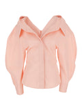 Fitted Slashed Pink Shirt With Long Sleeves And Classic Collar For Women Blouses