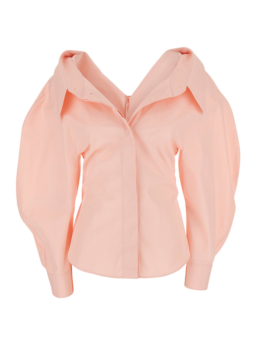 Fitted Slashed Pink Shirt With Long Sleeves And Classic Collar For Women Blouses