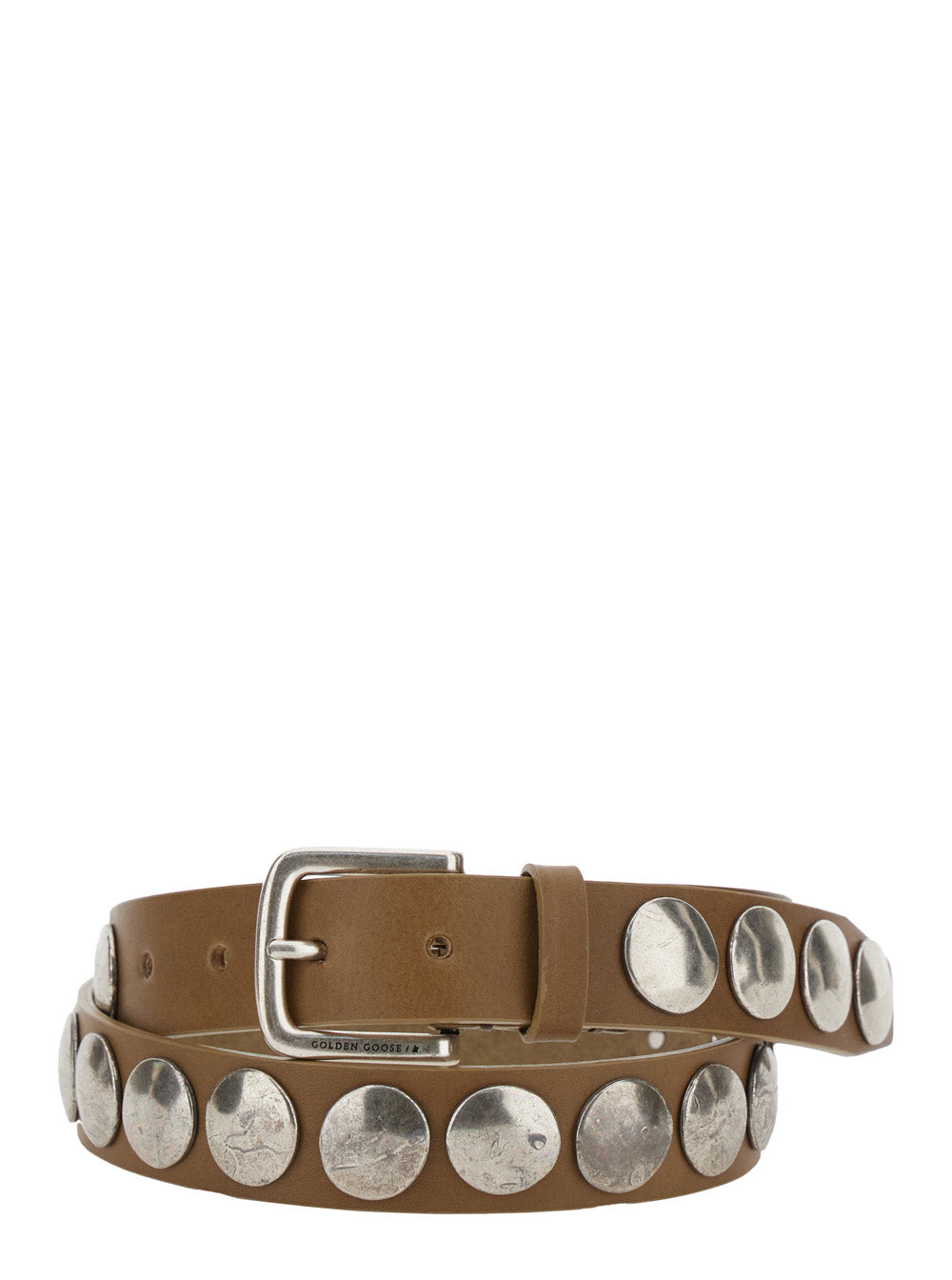 Brown Leather Studded Belt for Women Cow