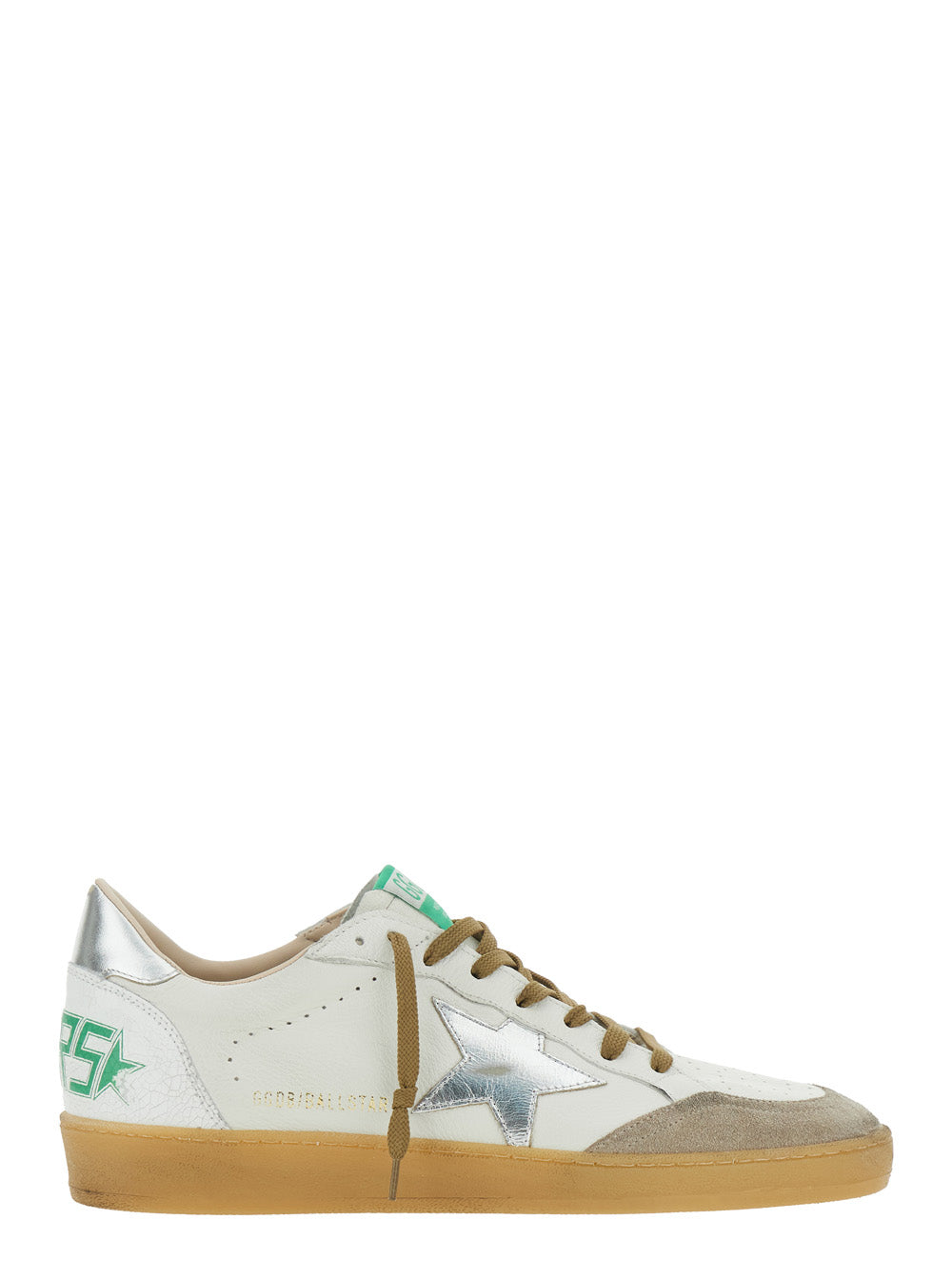Ballstar White Low Top Sneakers with Logo Patch on the Tongue and Star Side in Leather Man Goat Cow