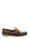 Loafers Boat Moccasin Leather Brown With Rounded Toe Men Cow