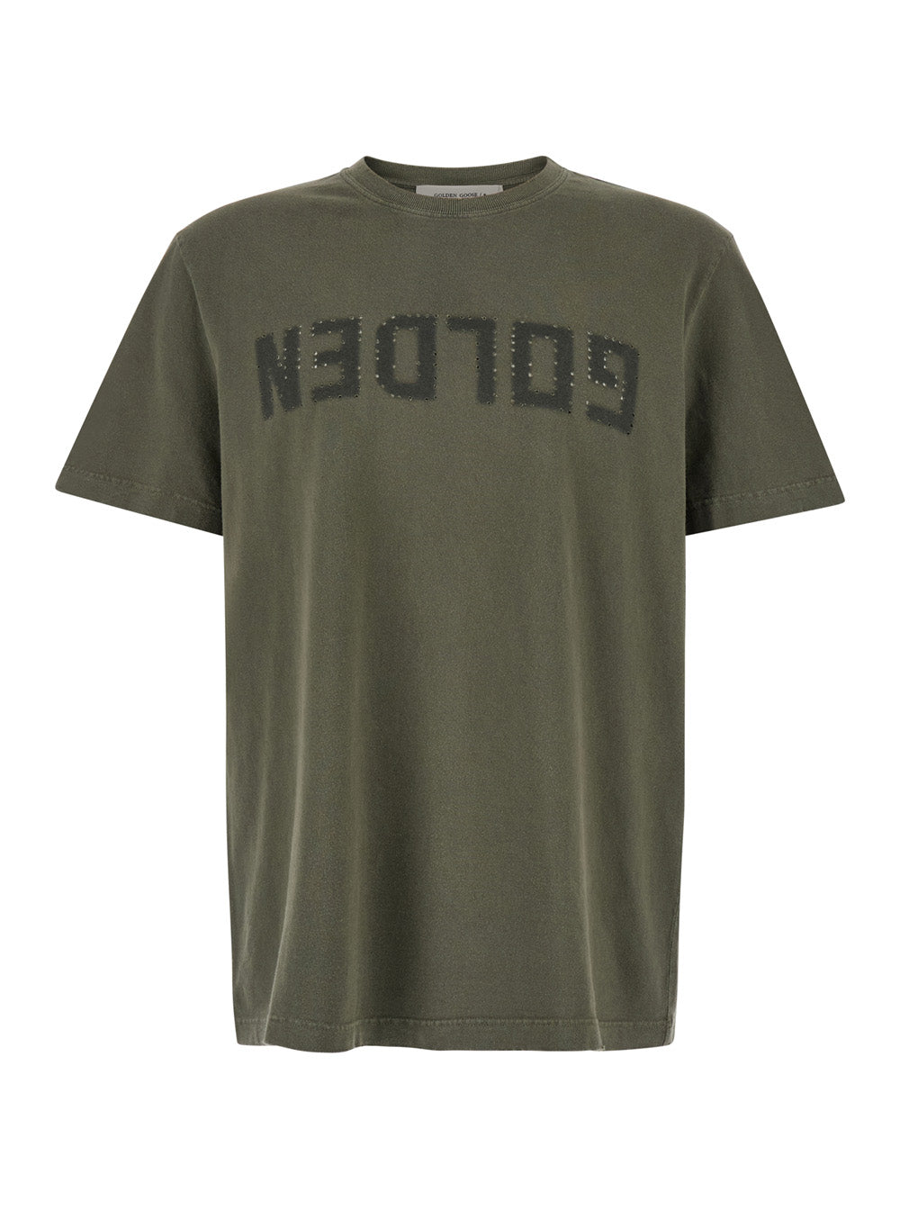 Green T-Shirt with Front Logo and Patch in Cotton for Men Tshirts Polo Shirts