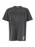 Gray T-Shirt with Logo on the Front and Patch for Men Grey Cotton Tshirts Polo Shirts