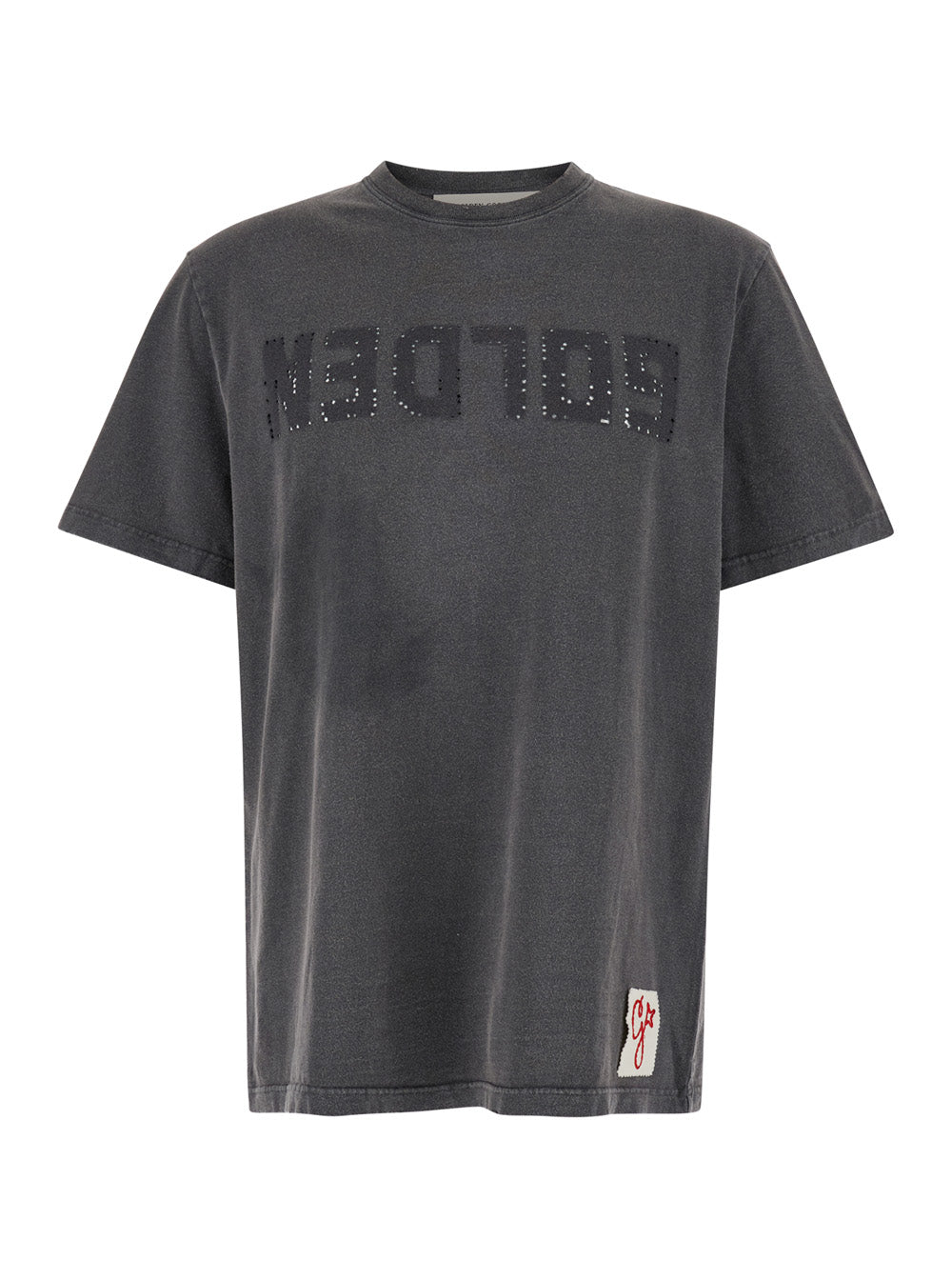 Gray T-Shirt with Logo on the Front and Patch for Men Grey Cotton Tshirts Polo Shirts