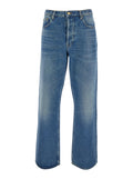 Blue Wide Leg Jeans with Bleach Effect in Denim Cotton for Men Blu